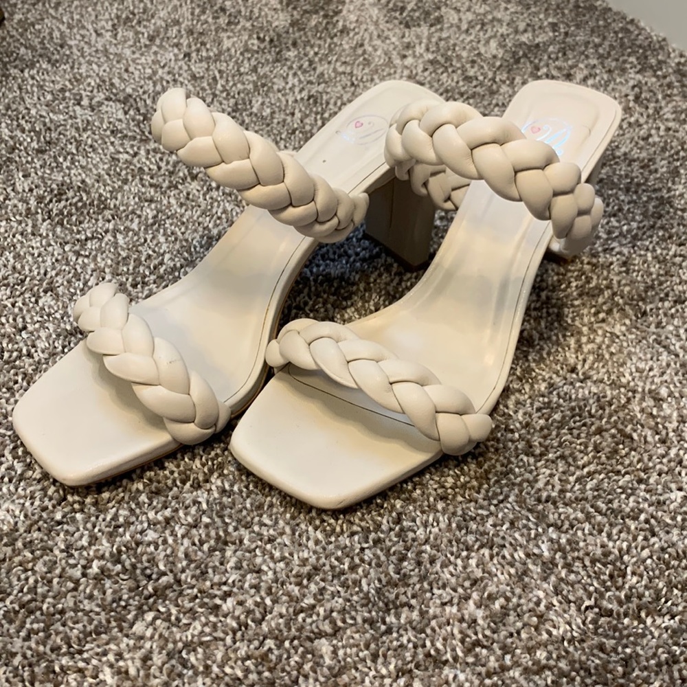 White braided heel sandals